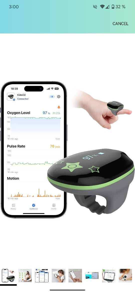 Children Pulse Oximeter KidsO2 Ring, Continuous Kids O2 Sat Monitor Finger for Oxygen with Audible Reminder, Rechargeable Pulse Ox Tracking Child's Bl