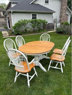 Farmhouse Dining Table Set with 6 Chairs – Solid Wood