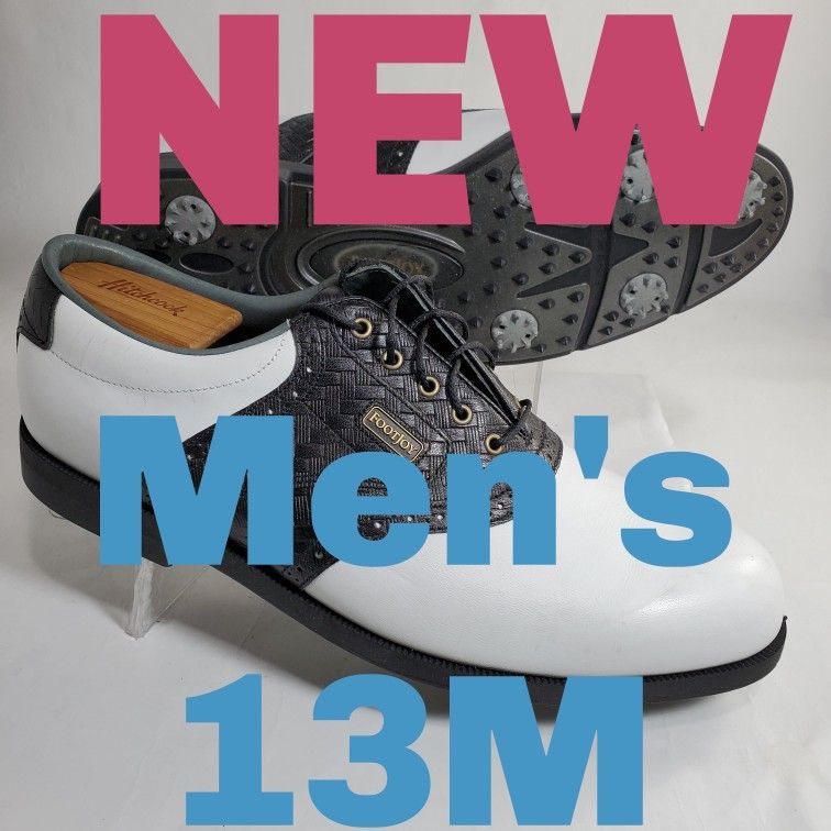 New Footjoy Dryjoys Golf Shoes Men's Size 13 M Leather Weave Black White 53407 Missing Insoles