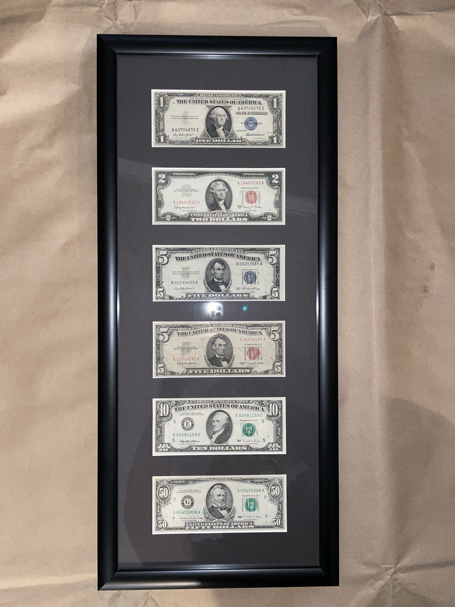 Framed Real Bills Coins Artwork Gold Silver Collectibles 