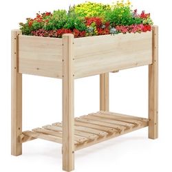 Wooden Raised Garden Planting Bed, Elevated Planter Box Kit, 2 Tiers with Legs for Indoor/Outdoor Use, Planting Vegetables/Flowers/Herbs/Fruits