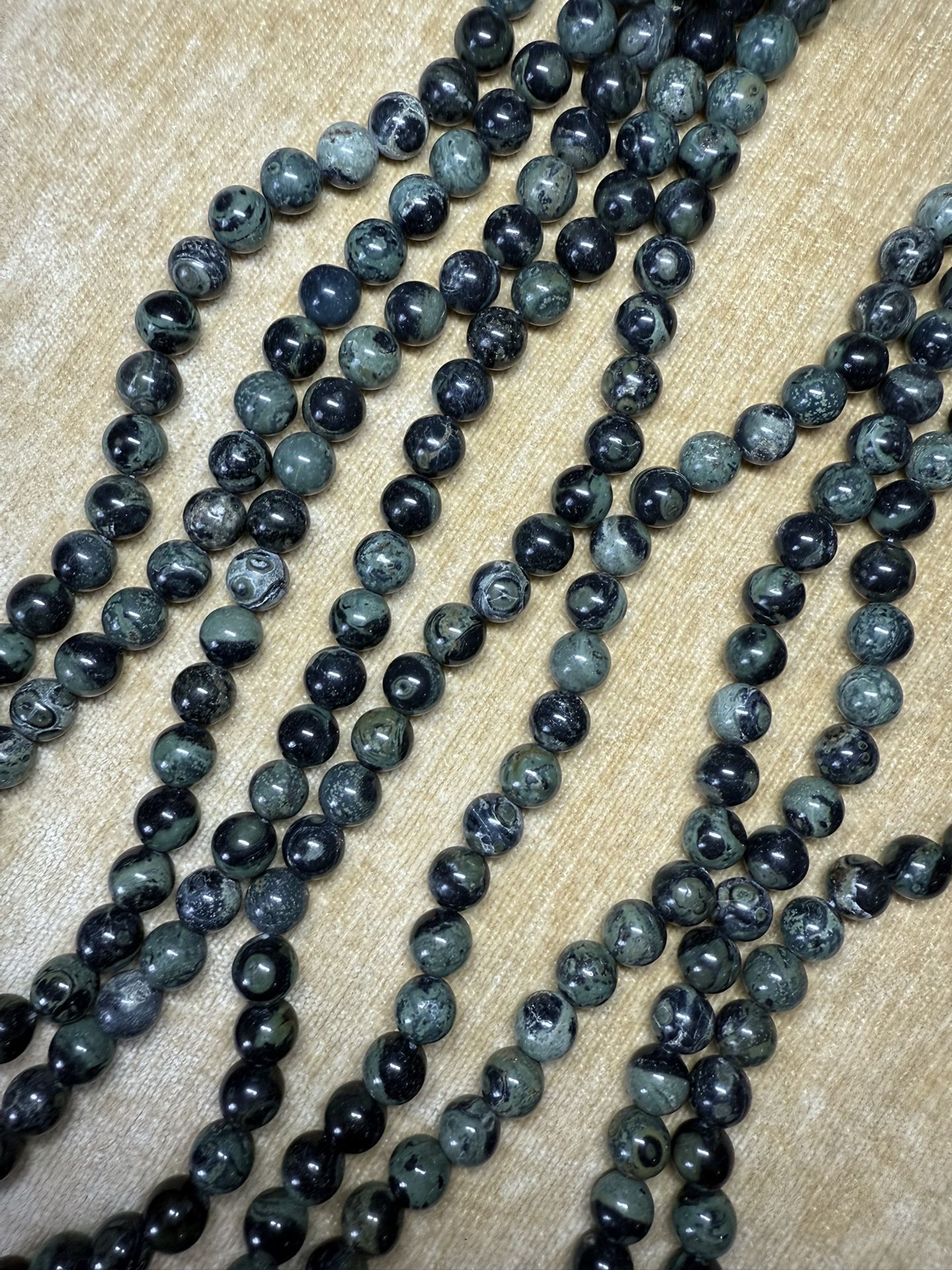 5 15” strands Kambaba Jasper 10mm gemstones round beads natural green black