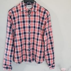 Express Fitted Plaid Shirt. Lg. Color:Orange. 15-16 1/2.
