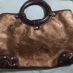 Women's New Relic Metallic Gold & Brown Handbag Purse W/Gold Studded Accents