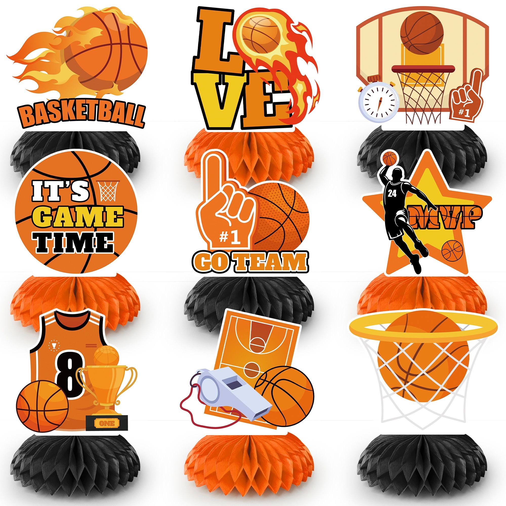 9pcs Basketball Honeycomb Centerpieces (New, Unopened)