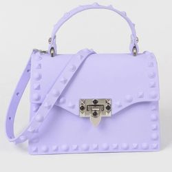Lavender Studded Jelly Crossbody Handbag Purse – Valentino Rockstud Style PVC Bag