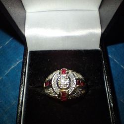 14k Yellow Gold White Diamond Rubies