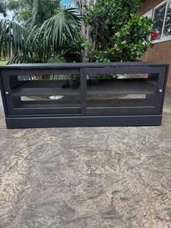 Black Wood TV Stand with Glass Sliding Doors