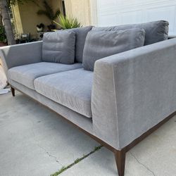 Brand New. Mid Century Modern Sofa. Charcoal Grey/light Walnut Base And Legs. 2 Available 