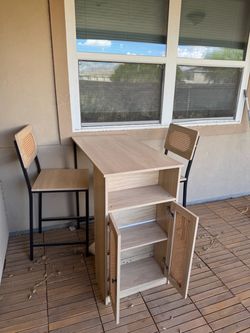 Bar Height Dining Table Set with 2 Chairs & Storage