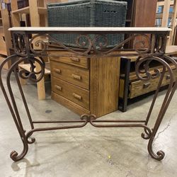 Beige Stone & Copper Metal Console Table