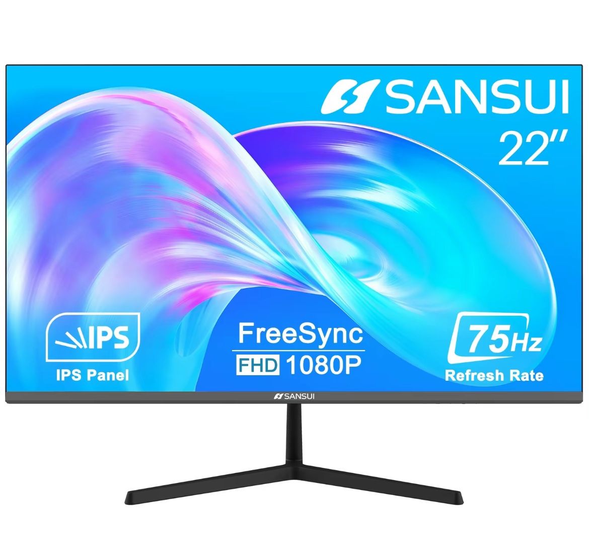 Sansui monitors 22 inch 75hz IPS FHD DP/HDMI/VGA Tilt Adjustable for Working and Gaming(HDMI cable included) 
