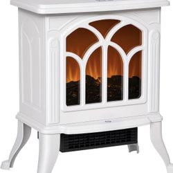 Electric Fireplace Heater – Freestanding Stove Style (White)