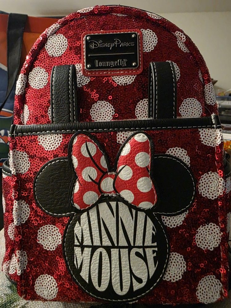 DISNEY PARKS MINNIE MOUSE SEQUIN POLKA DOT LOUNGEFLY MINI BACKPACK