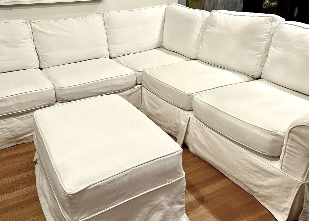 Beautiful White Denim Slipcover Sectional 