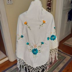 Embroidered Shawls New!  Fits All - Brown Black White And Blue - Each