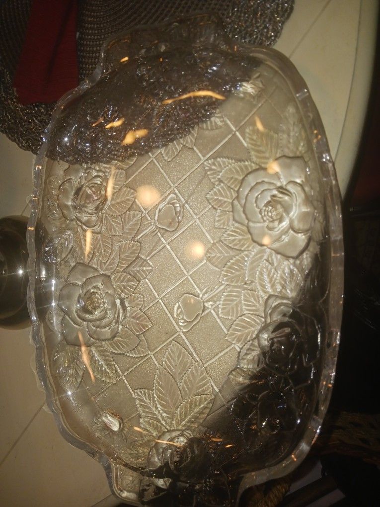 Gorgeous Crystal Serve Tray Etc Has Rose's All Over It 8 Firm
