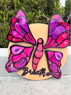 Resin / Wood Art - Pink Butterfly ~ Breathe
