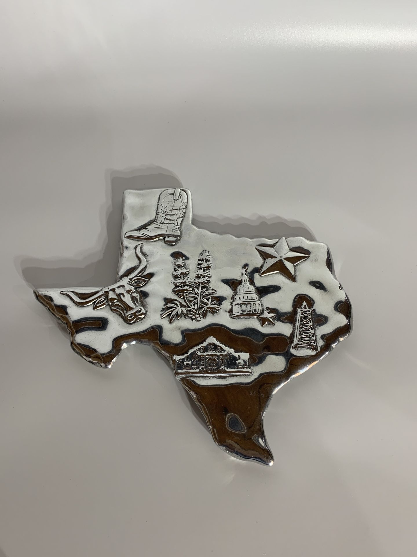  Metalware Arthur Court State of Texas Trivet Wall Hanging Alamo Bluebonnets Longhorn Boot Oil