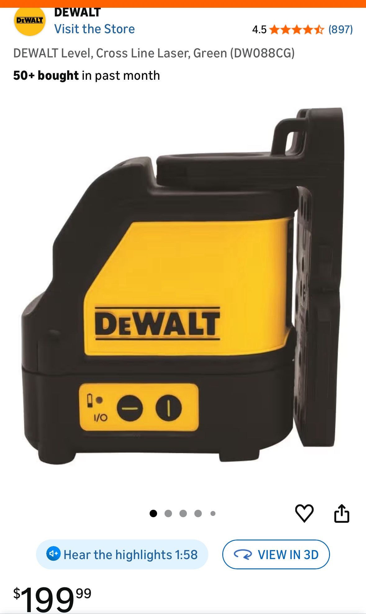 Like New Dewalt Level Cross Line Laser. GREEN