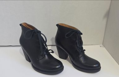 Women's Latigo Block Heel Lace Up Booties Ankle Leather Boots  Black Size 6M