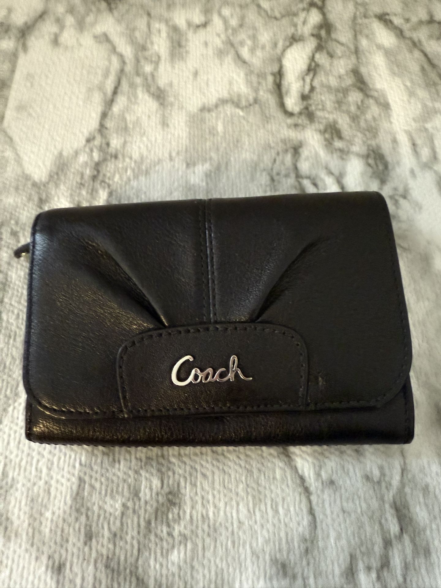 Coach Ashley Black Pebble Leather Compact Wallet