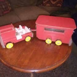 VINTAGE WOODEN TRUCK AND TRAILER TOY