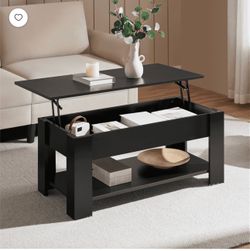 39in Lift Top Coffee Table with Hidden Compartment and Open Shelf, Black