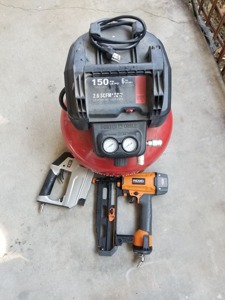 Air compressor straight nailer and crown stapler combo