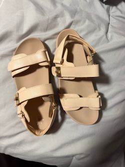 Nude Strappy Sandals with Gold Buckles