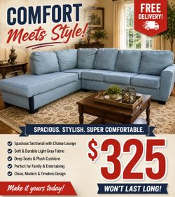 Free Delivery!!! Free Couch Removal!! Ashley Furniture Gray Sectional Sofa with Chaise –