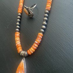Southwest style Sterling silver-spiny oyster ring  necklace, Pendant Sign