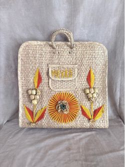 Vintage Mexican Woven Straw Market Bag Tote