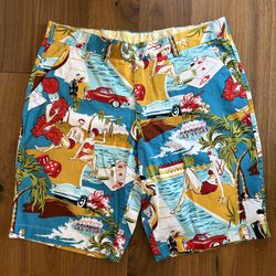 Loudmouth Mens Casual 50s Rockabilly Pattern PinUp Las Vegas Golf Shorts Size 36