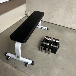 Flat bench with 5-50lbs powerblocks adjustable weights 