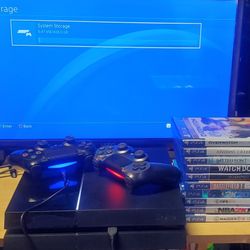 Ps4 shiny black with box 500gb, 2 controllers, adapters, 10 games