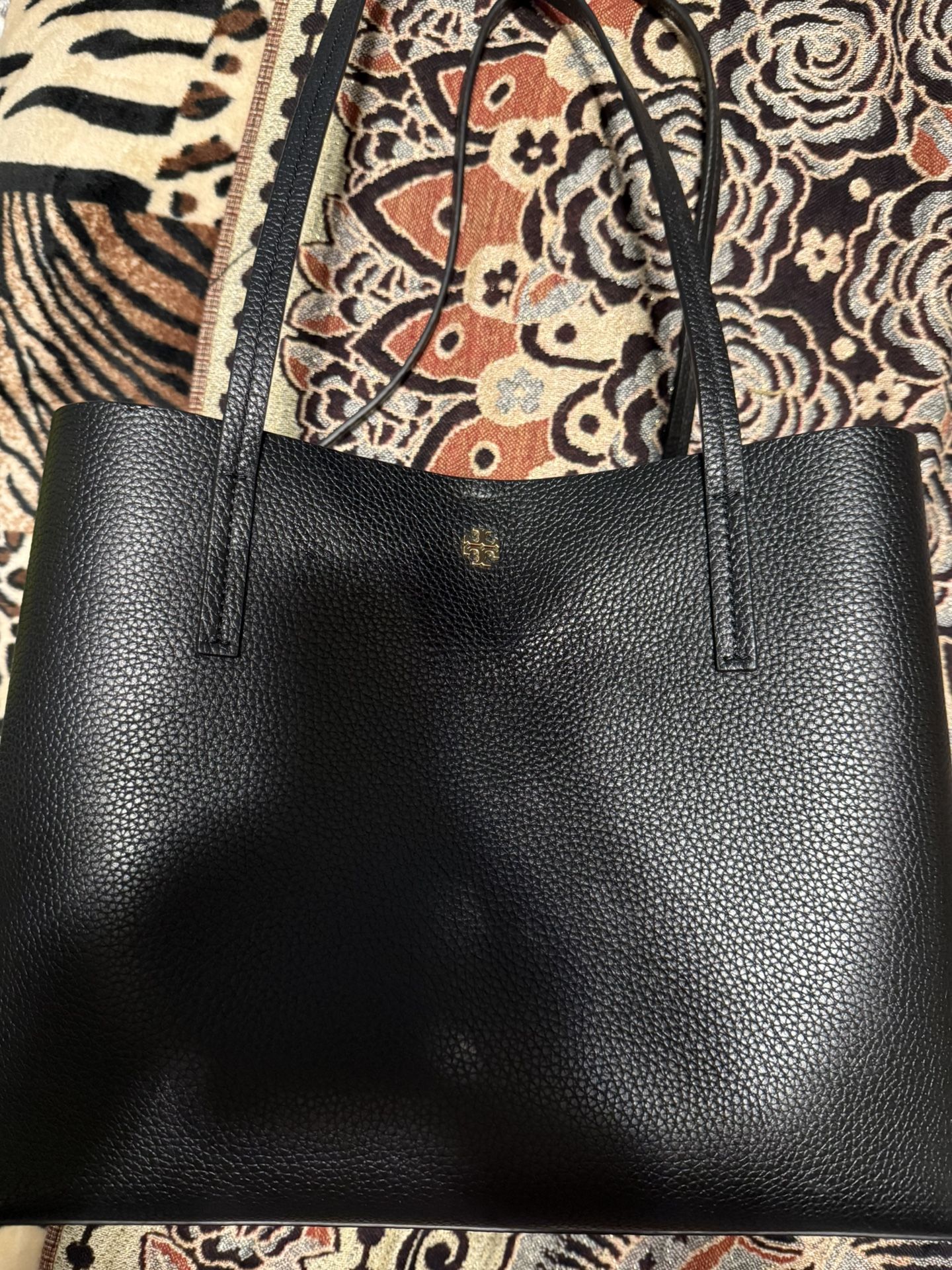 Tory Burch Blake Center Zip Tote Pebble Leather Shoulder Bag