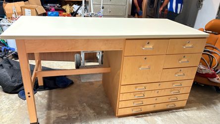 Large art/drafting work table with 10- Drawer storage cabinet