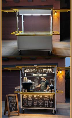 ROLLING PROFESSIONAL RETAIL / FOOD KIOSK CART 59" long ( 64" w/handle ) x 40 wide x 79" tall