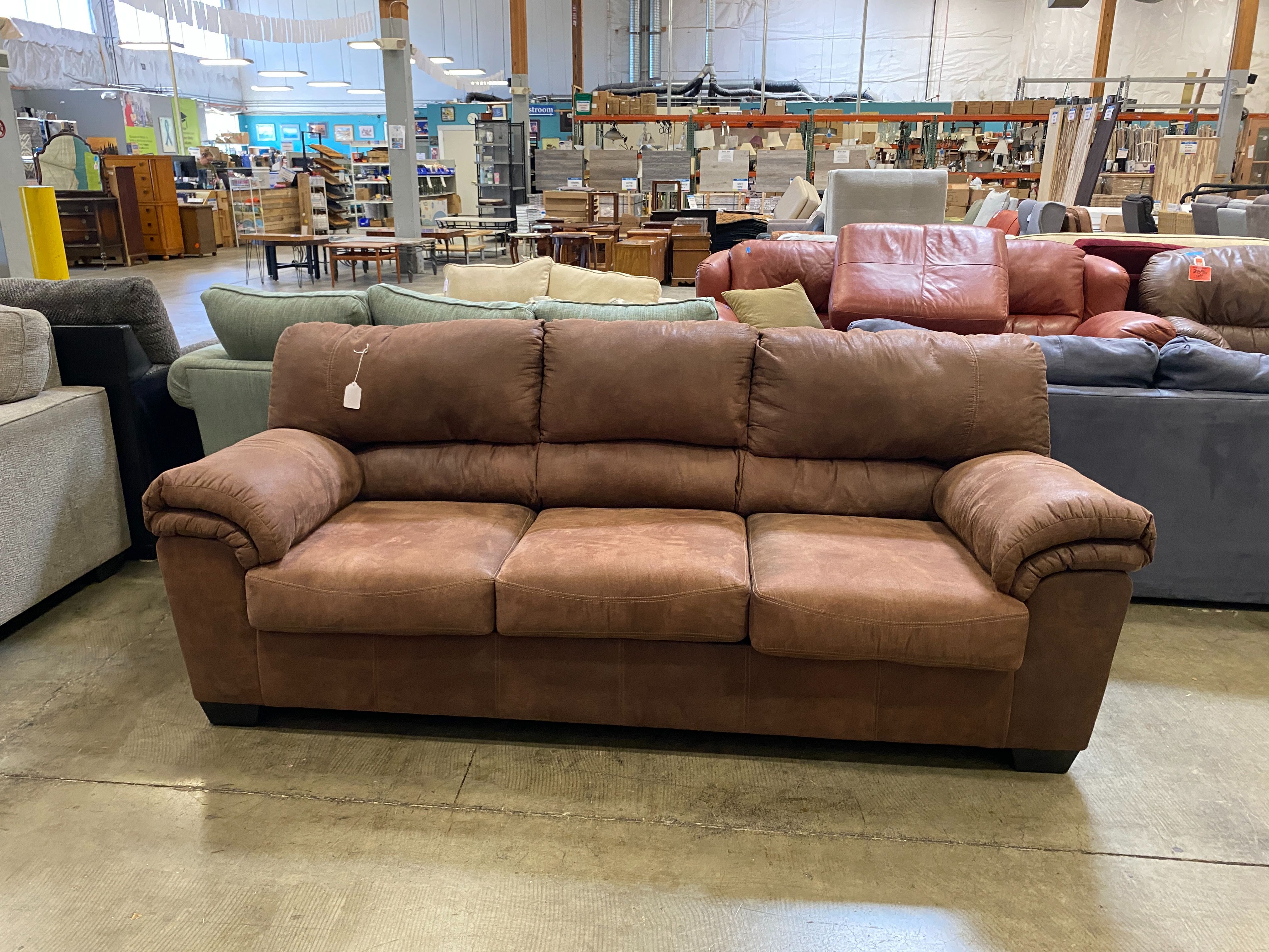 ASHLEY Dappled Brown Leather Sofa with Double Padded Arms