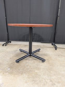 Round Hardwood Bistro Table Top with Metal Pedestal Base
