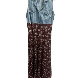 Vintage 90s California Concepts Denim Shirt Floral Dress