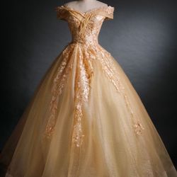 🌟 For Sale: Elegant Champagne Gold Quinceañera / Ball Gown - Never Worn (Size 2) 🌟