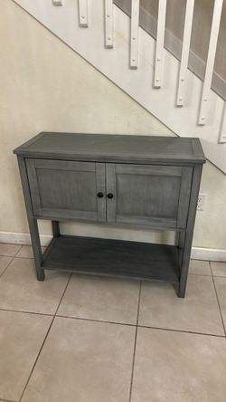 Gray Wood Console Table with Cabinet