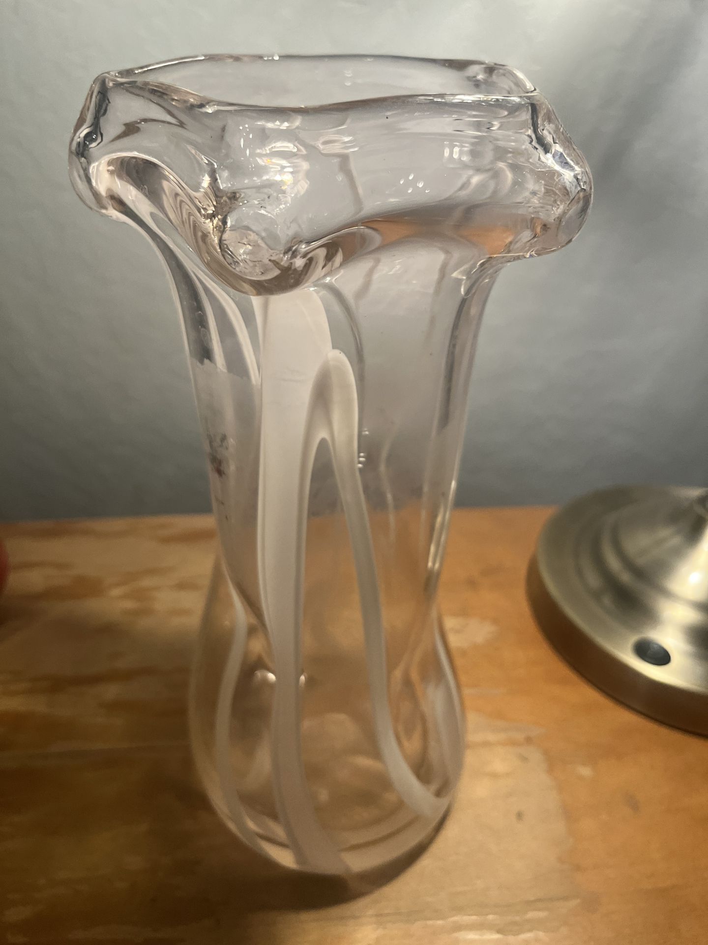 Hand Blown Glass Pink and White Swirl Vase