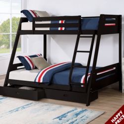 Black  Full / Twin Wooden Bunkbed With Both Nice Mattresses Included  👈🏼 
