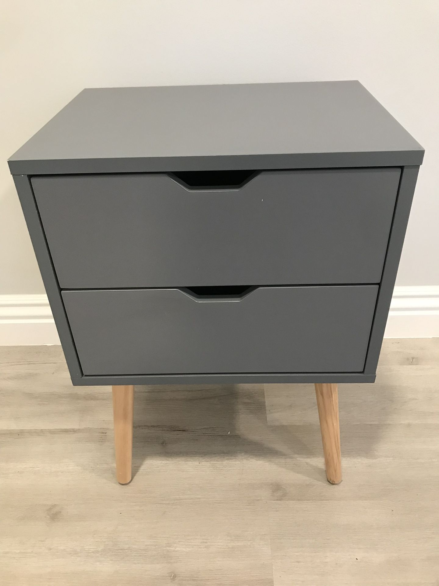 Modern  2 Gray  End Side Table Nightstand With Storage Drawer 