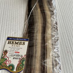 #4/613 Brown with blonde highlights - New 22" Clip On Human Hair Extensions -Get Length & Fullness