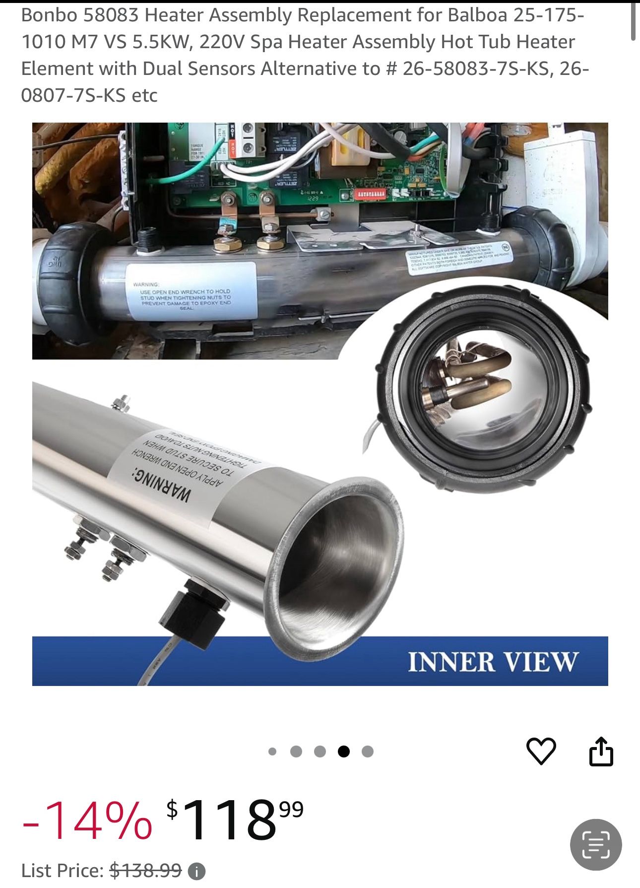 Bonbo 58083 Heater Assembly Replacement for Balboa 25-175- 1010 M7 VS 5.5KW,220V