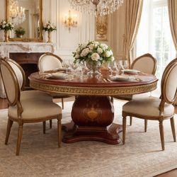 French Louis XVI Rosewood Round Hand-Adorned Pedestal Dining Table